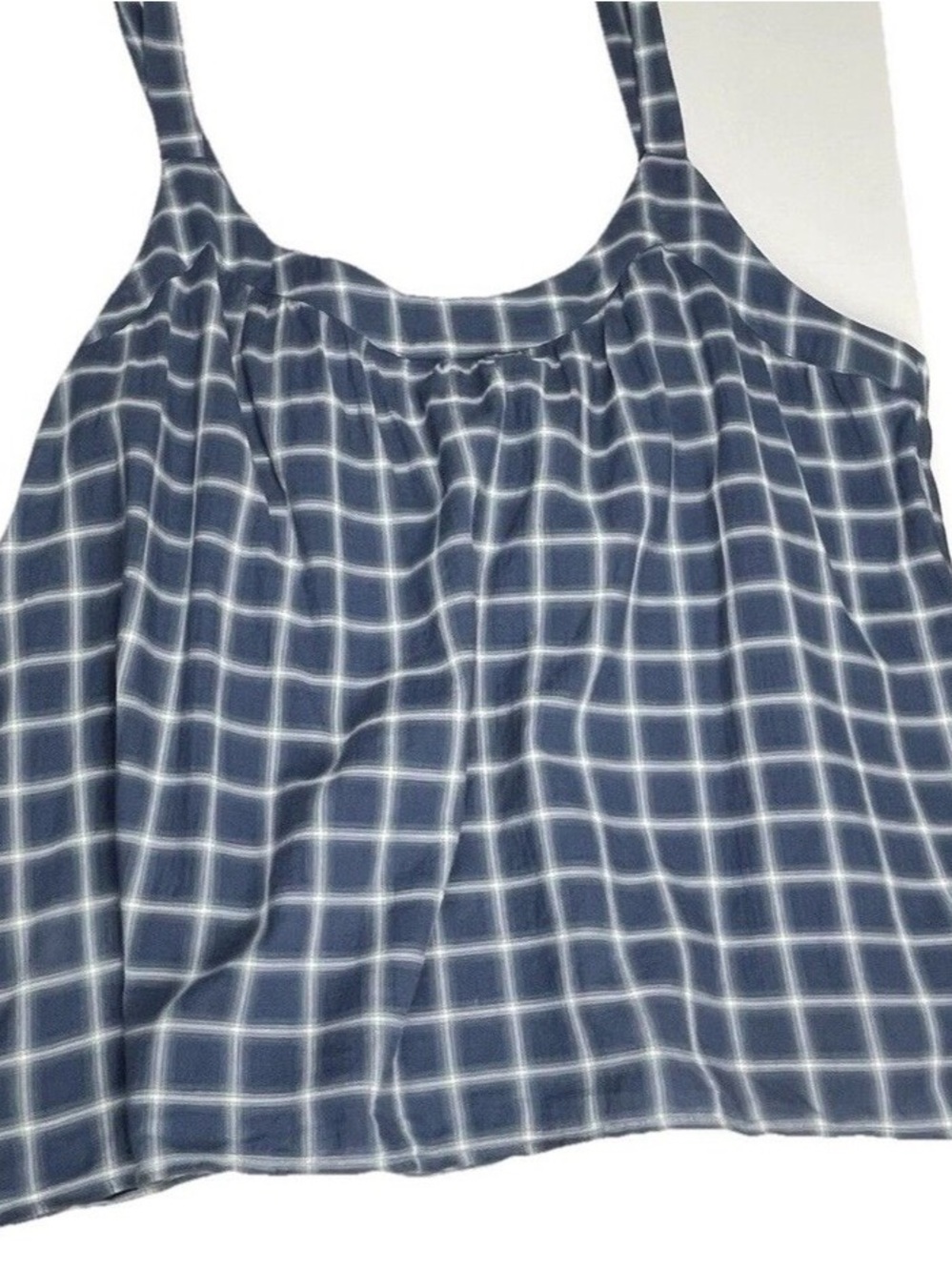 Sleeveless Navy Check Spaghetti Strap Blouse
